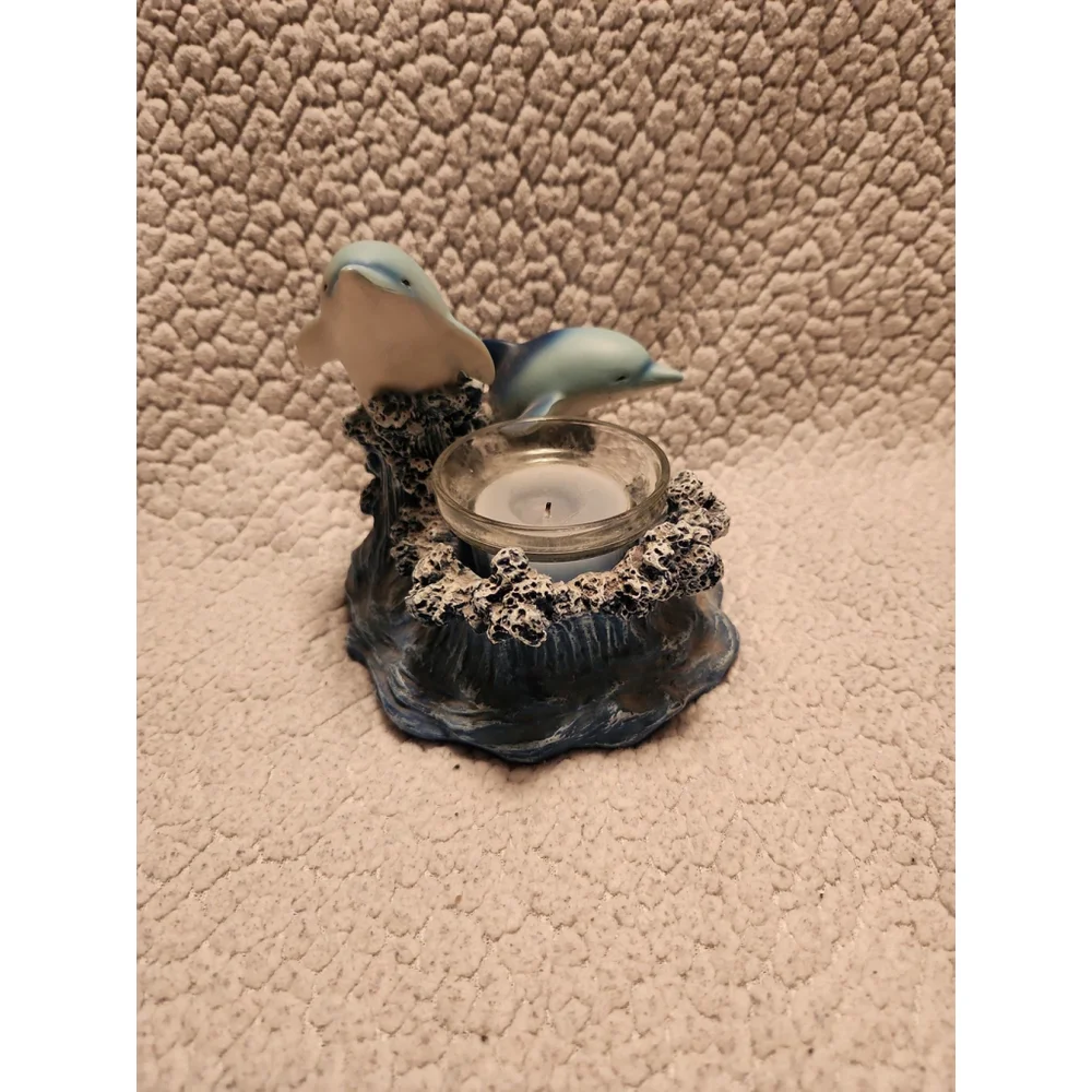 Vintage 90's Dolphins and ocean candle holder and tea light candle